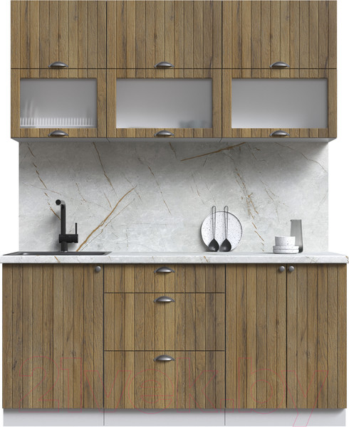 Изображение товара Кухонный гарнитур Интерлиния Берес 1.7Б (дуб вотан/дуб вотан/серый каспий)