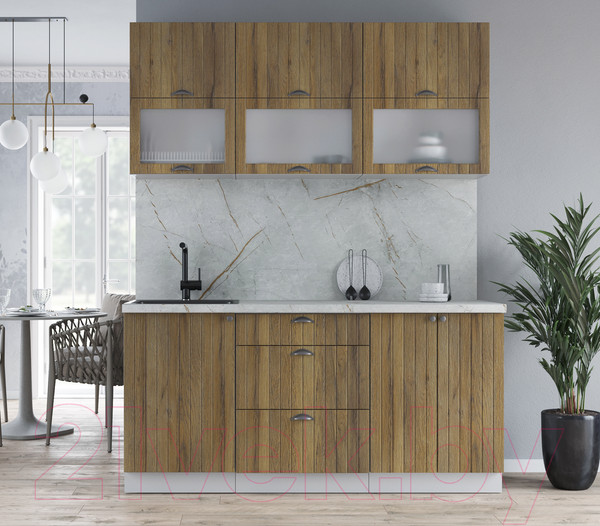 Изображение товара Кухонный гарнитур Интерлиния Берес 1.7Б (дуб вотан/дуб вотан/серый каспий)