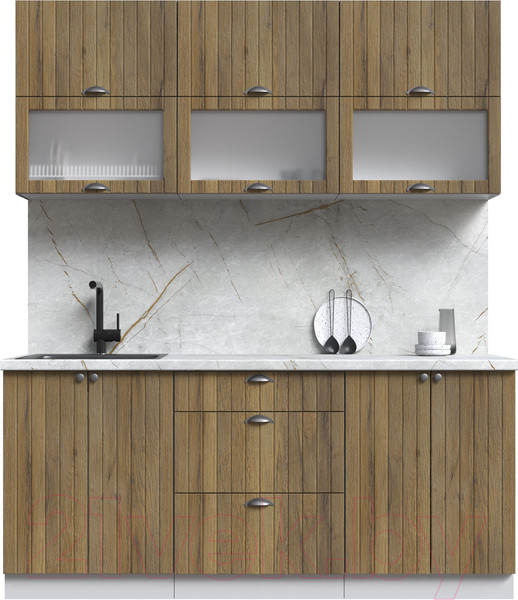 Изображение товара Кухонный гарнитур Интерлиния Берес 1.8Б (дуб вотан/дуб вотан/серый каспий)