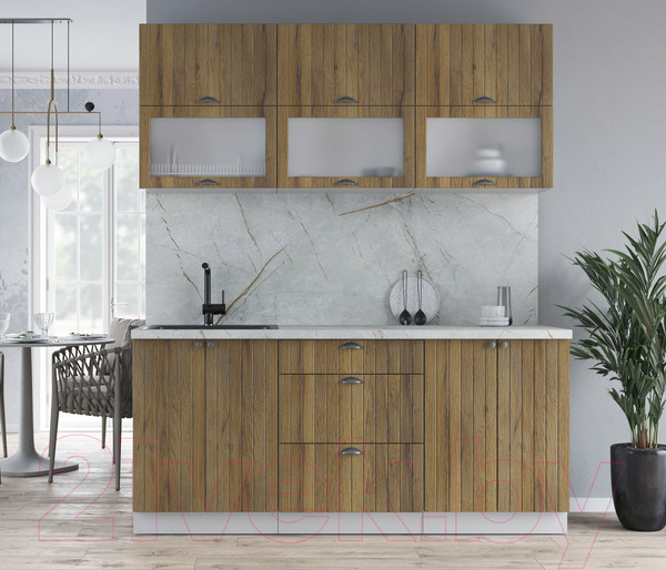 Изображение товара Кухонный гарнитур Интерлиния Берес 1.8Б (дуб вотан/дуб вотан/серый каспий)