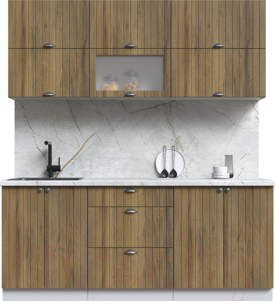 Изображение товара Кухонный гарнитур Интерлиния Берес 1.9Б (дуб вотан/дуб вотан/серый каспий)