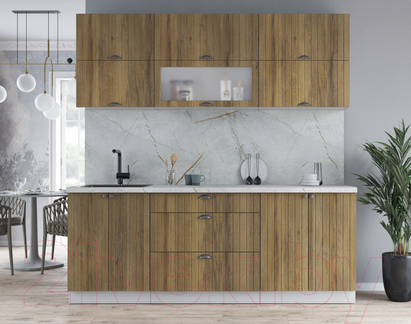 Изображение товара Кухонный гарнитур Интерлиния Берес 2.1Б (дуб вотан/дуб вотан/серый каспий)