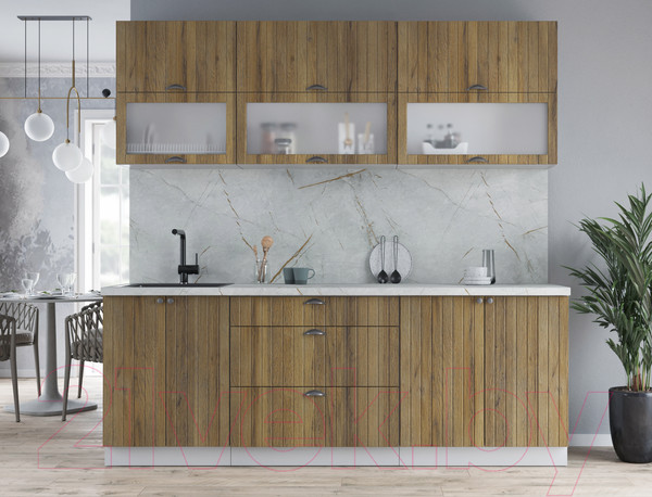 Изображение товара Кухонный гарнитур Интерлиния Берес 2.2Б (дуб вотан/дуб вотан/серый каспий)