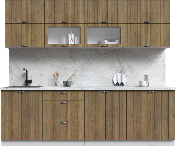 Изображение товара Кухонный гарнитур Интерлиния Берес 2.5Б (дуб вотан/дуб вотан/серый каспий)