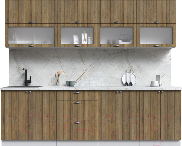 Изображение товара Кухонный гарнитур Интерлиния Берес 2.6Б (дуб вотан/дуб вотан/серый каспий)