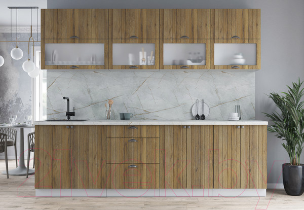 Изображение товара Кухонный гарнитур Интерлиния Берес 2.6Б (дуб вотан/дуб вотан/серый каспий)