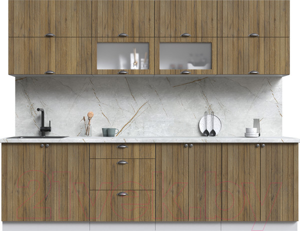 Изображение товара Кухонный гарнитур Интерлиния Берес 2.7Б (дуб вотан/дуб вотан/серый каспий)