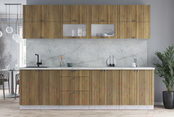 Изображение товара Кухонный гарнитур Интерлиния Берес 2.7Б (дуб вотан/дуб вотан/серый каспий)