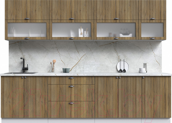 Изображение товара Кухонный гарнитур Интерлиния Берес 2.9Б (дуб вотан/дуб вотан/серый каспий)