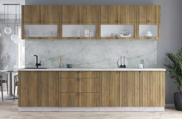 Изображение товара Кухонный гарнитур Интерлиния Берес 2.9Б (дуб вотан/дуб вотан/серый каспий)