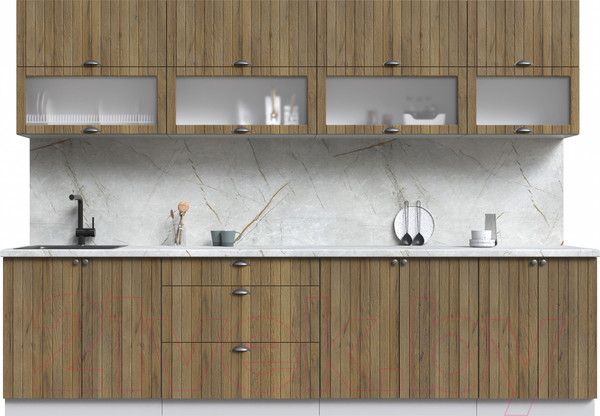 Изображение товара Кухонный гарнитур Интерлиния Берес 3.0Б (дуб вотан/дуб вотан/серый каспий)