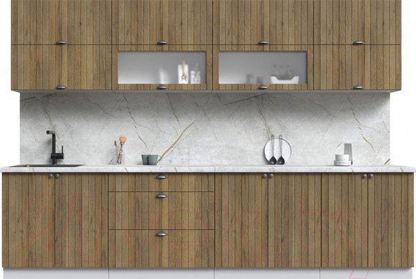 Изображение товара Кухонный гарнитур Интерлиния Берес 3.1Б (дуб вотан/дуб вотан/серый каспий)