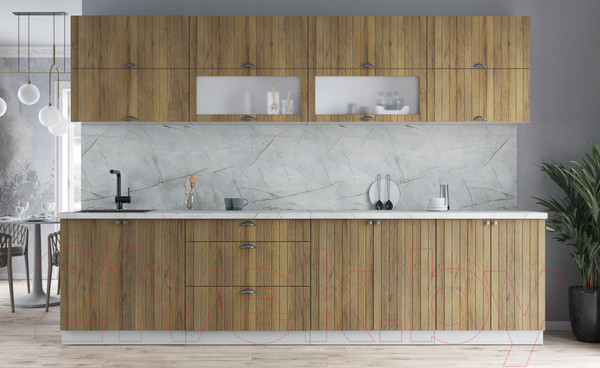 Изображение товара Кухонный гарнитур Интерлиния Берес 3.1Б (дуб вотан/дуб вотан/серый каспий)