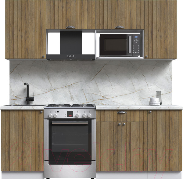 Изображение товара Кухонный гарнитур Интерлиния Берес 2.1В (дуб вотан/дуб вотан/серый каспий)