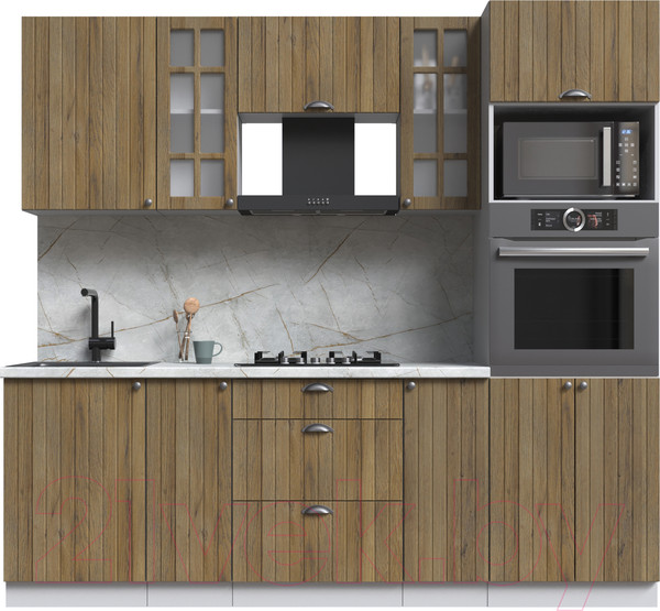 Изображение товара Кухонный гарнитур Интерлиния Берес 2.3В (дуб вотан/дуб вотан/серый каспий)