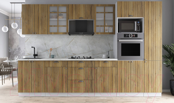 Изображение товара Кухонный гарнитур Интерлиния Берес 3.2В (дуб вотан/дуб вотан/серый каспий)