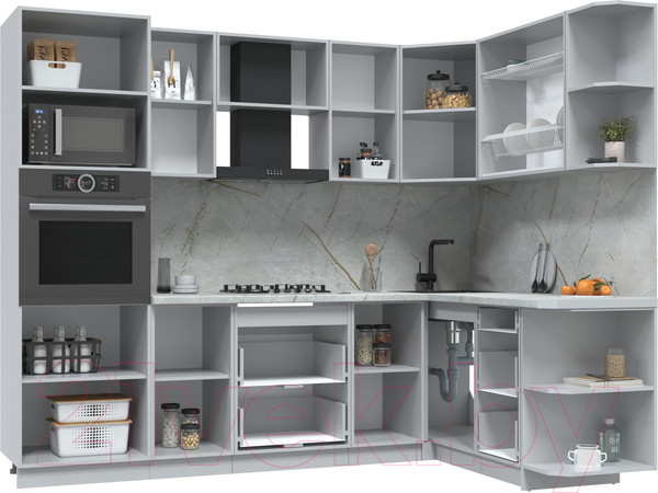 Изображение товара Кухонный гарнитур Интерлиния Берес 1.68x2.6 ВТ правая (дуб вотан/дуб вотан/серый каспий)