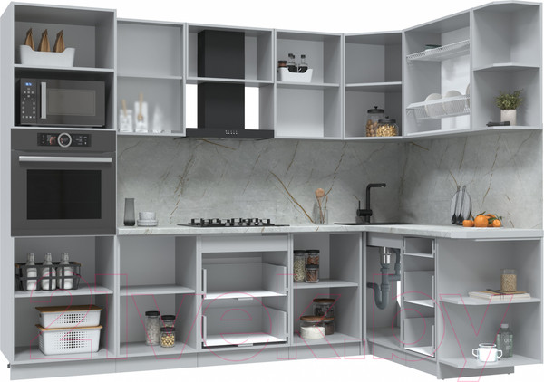 Изображение товара Кухонный гарнитур Интерлиния Берес 1.68x2.8 ВТ правая (дуб вотан/дуб вотан/серый каспий)