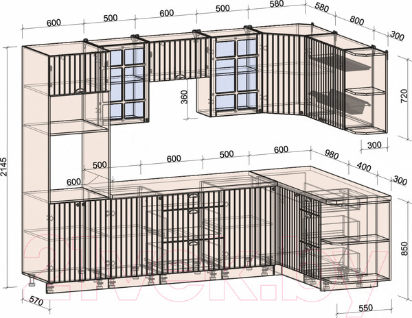 Изображение товара Кухонный гарнитур Интерлиния Берес 1.68x2.8 ВТ правая (дуб вотан/дуб вотан/серый каспий)