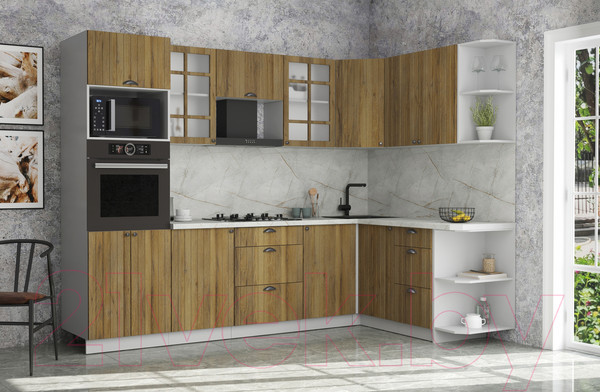 Изображение товара Кухонный гарнитур Интерлиния Берес 1.68x2.8 ВТ правая (дуб вотан/дуб вотан/серый каспий)