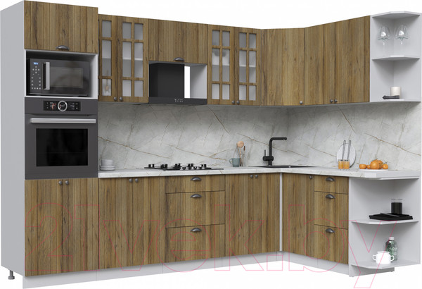 Изображение товара Кухонный гарнитур Интерлиния Берес 1.68x3.0 ВТ правая (дуб вотан/дуб вотан/серый каспий)