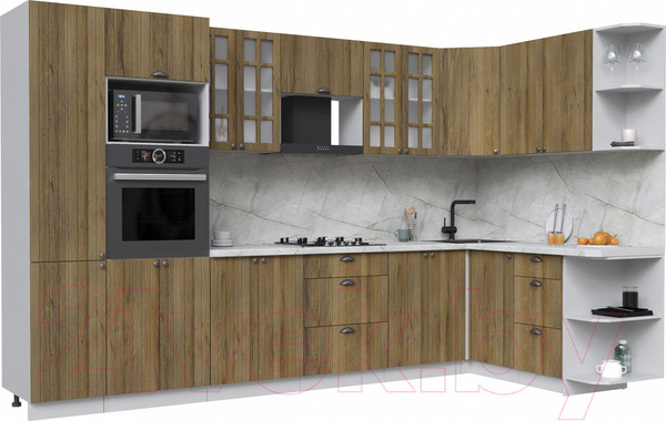 Изображение товара Кухонный гарнитур Интерлиния Берес 1.68x3.4 ВТ правая (дуб вотан/дуб вотан/серый каспий)