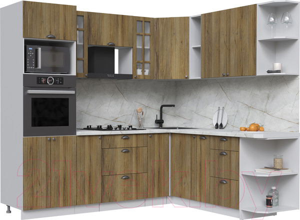 Изображение товара Кухонный гарнитур Интерлиния Берес 1.88x2.4 ВТ правая (дуб вотан/дуб вотан/серый каспий)