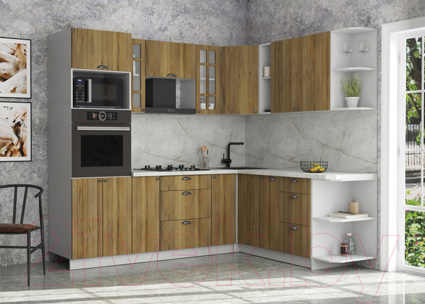 Изображение товара Кухонный гарнитур Интерлиния Берес 1.88x2.4 ВТ правая (дуб вотан/дуб вотан/серый каспий)