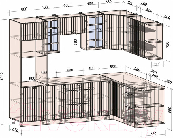 Изображение товара Кухонный гарнитур Интерлиния Берес 1.88x2.6 ВТ правая (дуб вотан/дуб вотан/серый каспий)