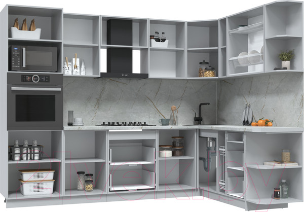 Изображение товара Кухонный гарнитур Интерлиния Берес 1.88x2.8 ВТ правая (дуб вотан/дуб вотан/серый каспий)