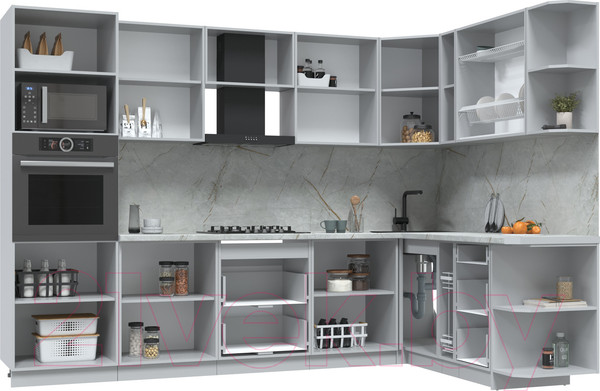 Изображение товара Кухонный гарнитур Интерлиния Берес 1.88x3.0 ВТ правая (дуб вотан/дуб вотан/серый каспий)