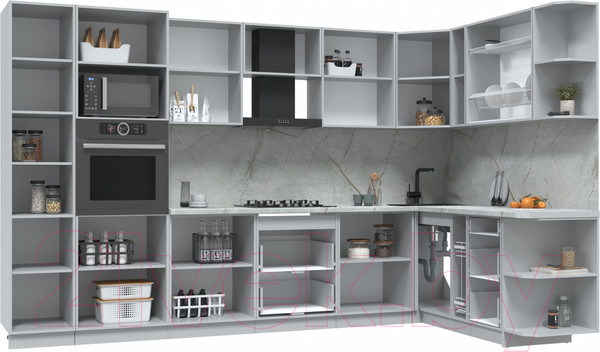 Изображение товара Кухонный гарнитур Интерлиния Берес 1.88x3.4 ВТ правая (дуб вотан/дуб вотан/серый каспий)