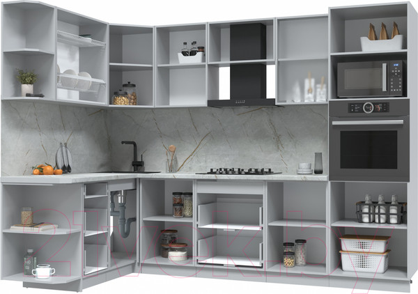 Изображение товара Кухонный гарнитур Интерлиния Берес 1.68x2.8 ВТ левая (дуб вотан/дуб вотан/серый каспий)