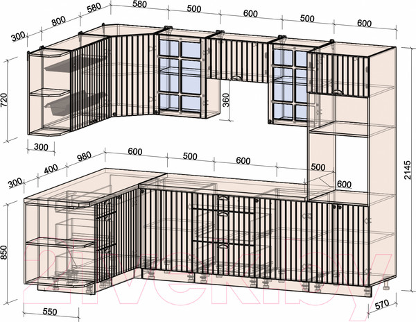 Изображение товара Кухонный гарнитур Интерлиния Берес 1.68x2.8 ВТ левая (дуб вотан/дуб вотан/серый каспий)