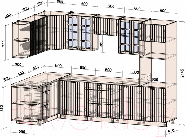 Изображение товара Кухонный гарнитур Интерлиния Берес 1.68x3.0 ВТ левая (дуб вотан/дуб вотан/серый каспий)