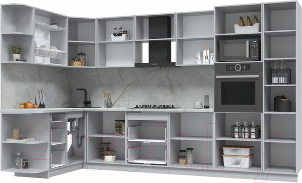 Изображение товара Кухонный гарнитур Интерлиния Берес 1.68x3.4 ВТ левая (дуб вотан/дуб вотан/серый каспий)