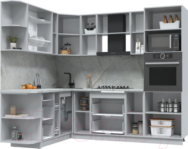 Изображение товара Кухонный гарнитур Интерлиния Берес 1.88x2.4 ВТ левая (дуб вотан/дуб вотан/серый каспий)