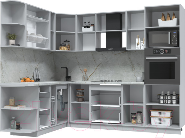 Изображение товара Кухонный гарнитур Интерлиния Берес 1.88x2.6 ВТ левая (дуб вотан/дуб вотан/серый каспий)