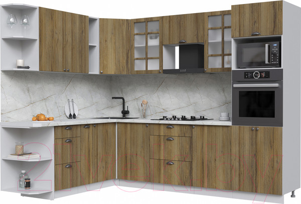 Изображение товара Кухонный гарнитур Интерлиния Берес 1.88x2.8 ВТ левая (дуб вотан/дуб вотан/серый каспий)