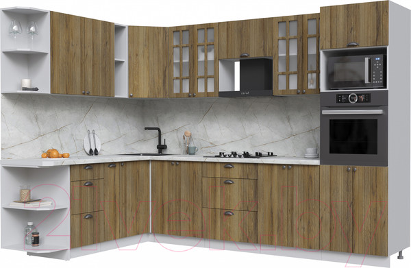 Изображение товара Кухонный гарнитур Интерлиния Берес 1.88x3.0 ВТ левая (дуб вотан/дуб вотан/серый каспий)