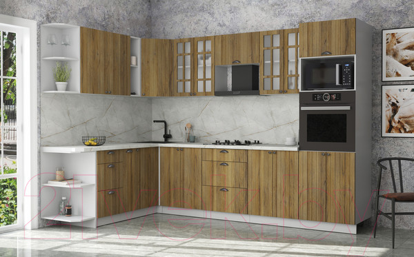 Изображение товара Кухонный гарнитур Интерлиния Берес 1.88x3.0 ВТ левая (дуб вотан/дуб вотан/серый каспий)