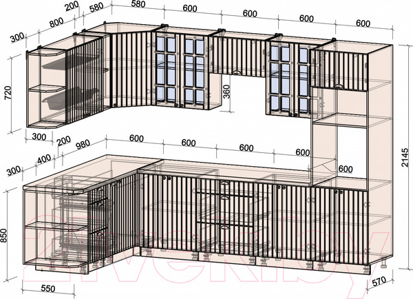 Изображение товара Кухонный гарнитур Интерлиния Берес 1.88x3.0 ВТ левая (дуб вотан/дуб вотан/серый каспий)