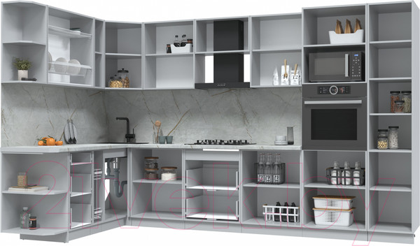 Изображение товара Кухонный гарнитур Интерлиния Берес 1.88x3.4 ВТ левая (дуб вотан/дуб вотан/серый каспий)