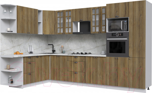 Изображение товара Кухонный гарнитур Интерлиния Берес 1.88x3.4 ВТ левая (дуб вотан/дуб вотан/серый каспий)