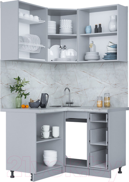 Изображение товара Кухонный гарнитур Интерлиния Мила Пластик 1.2x1.2 (дуб эпоксид/антрацит/серый каспий)