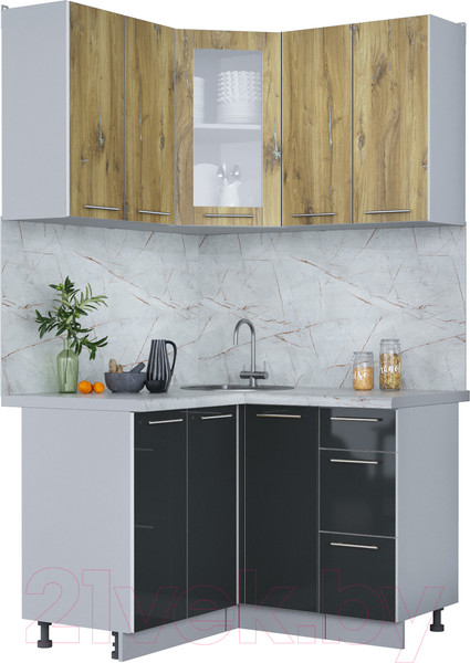 Изображение товара Кухонный гарнитур Интерлиния Мила Пластик 1.2x1.2 (дуб эпоксид/антрацит/серый каспий)