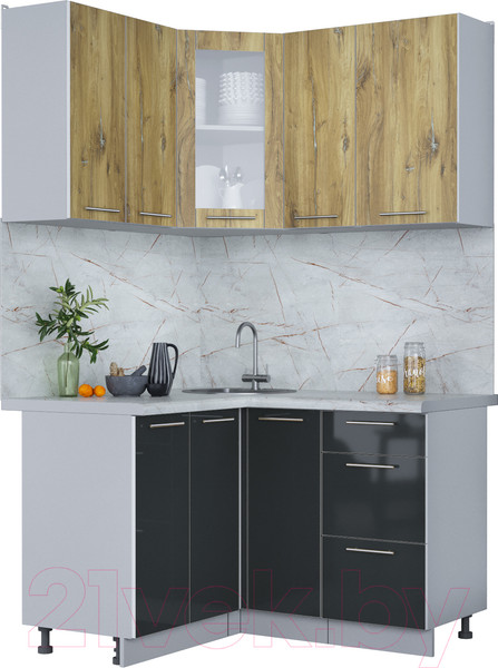 Изображение товара Кухонный гарнитур Интерлиния Мила Пластик 1.2x1.3 (дуб эпоксид/антрацит/серый каспий)