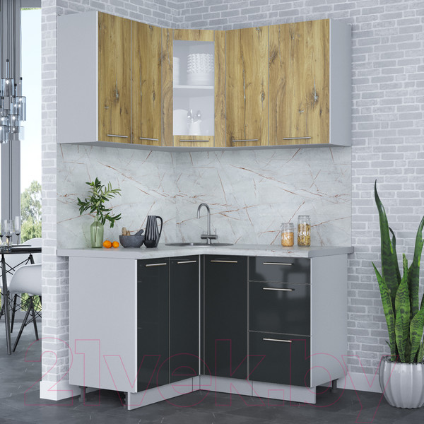 Изображение товара Кухонный гарнитур Интерлиния Мила Пластик 1.2x1.3 (дуб эпоксид/антрацит/серый каспий)