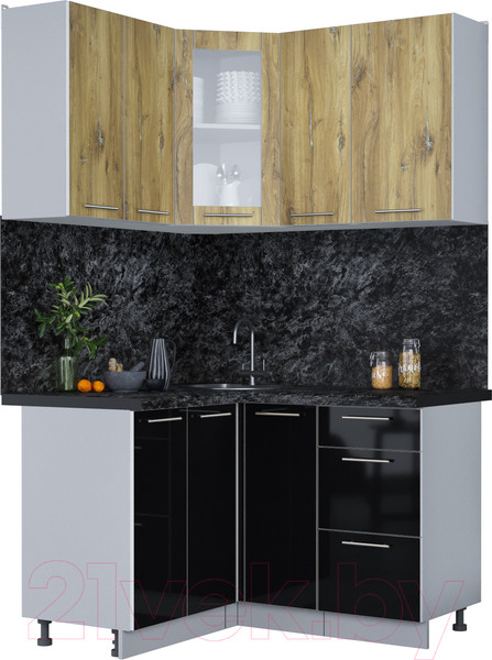 Изображение товара Кухонный гарнитур Интерлиния Мила Пластик 1.2x1.3 (дуб эпоксид/черный/кастилло темный)
