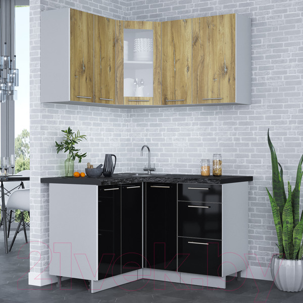 Изображение товара Кухонный гарнитур Интерлиния Мила Пластик 1.2x1.3 (дуб эпоксид/черный/кастилло темный)